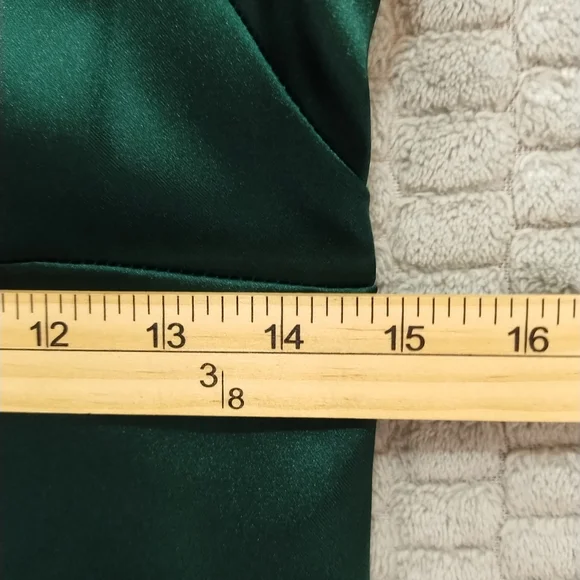 12th Tribe Green Satin Ruffle Maxi Dress High Slit-Medium - Picture 14 of 15